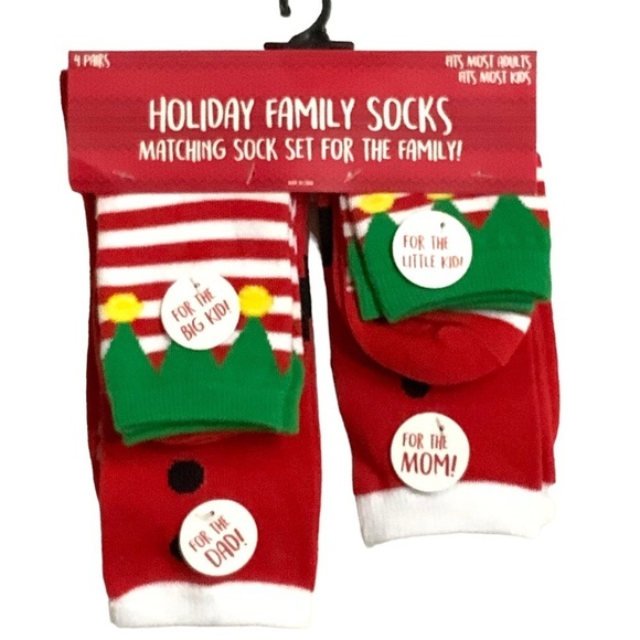 Holiday Family Socks 4 Pack Matching Christmas Set Santa Mrs Clause and 2 Elves - Picture 2 of 15